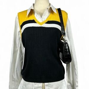 Vintage Striped Sleeveless Knit Sweater Vest Sz L Preppy Grunge Academia
